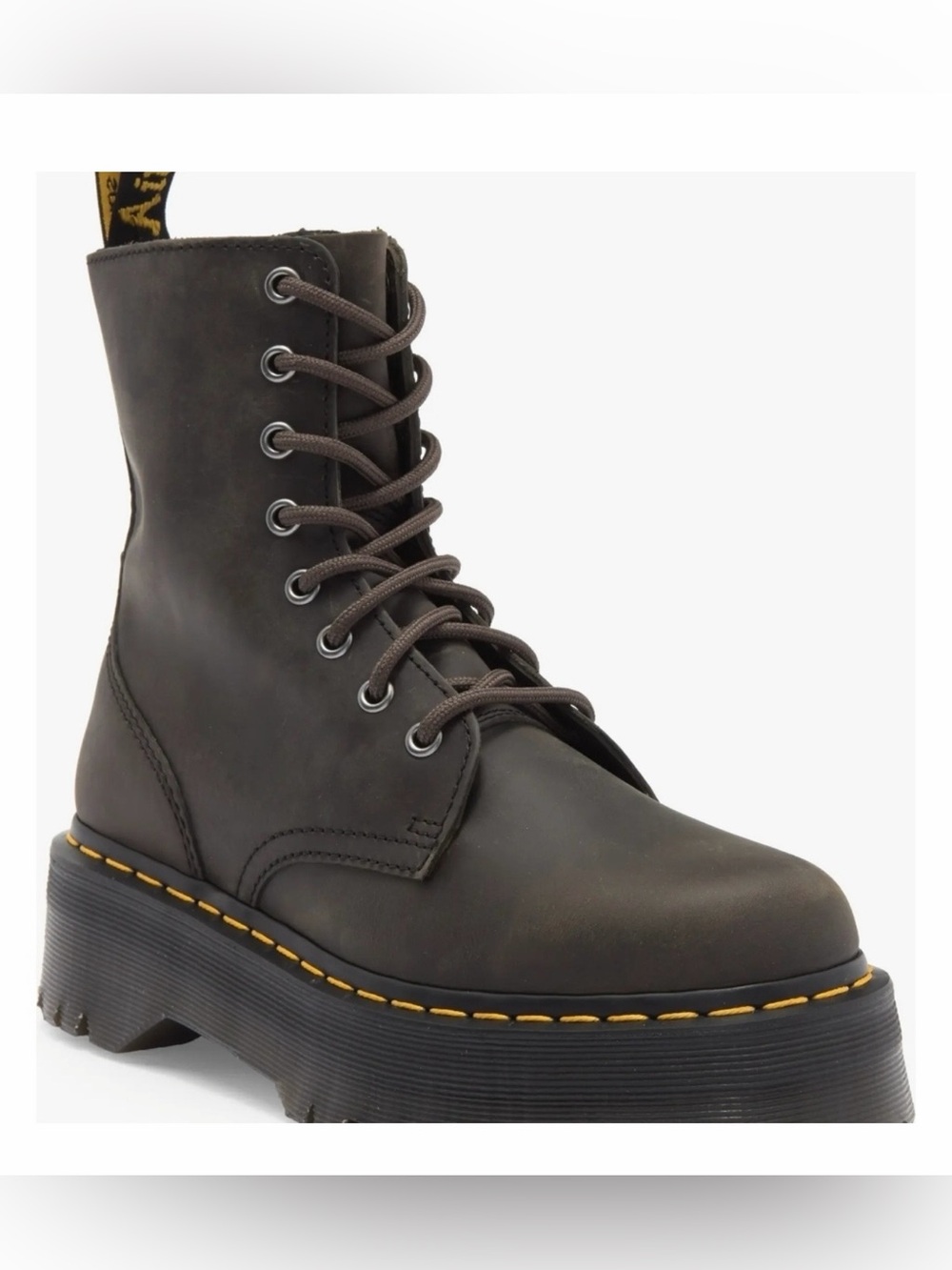 NWOT Dr. Martens Brown Lace-Up Jadon Platform Boot with Yellow Stitching